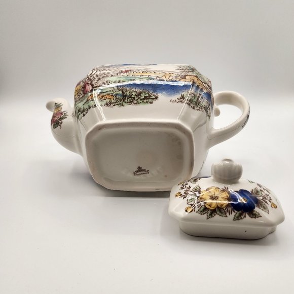 Vintage Windsor England Teapot Country Pastoral Scene Farm Trees Pond 1940's-60' - Picture 10 of 10